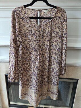 100% Silk Floral Boho Tunic Dress Lucky Brand Size S